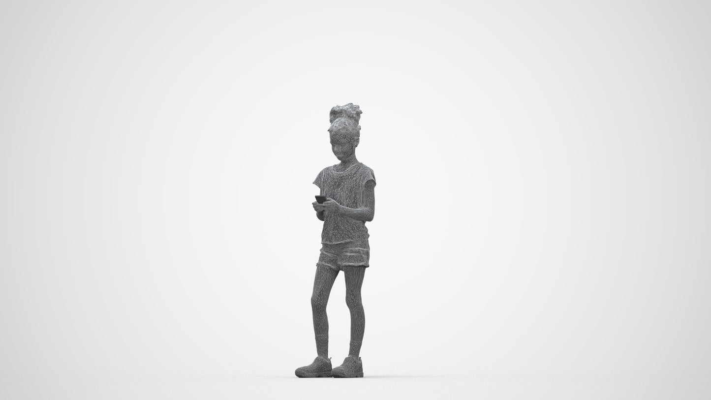 photogrammetry 3D girl casual kids, realistic human model archviz FBX, wireframe back view