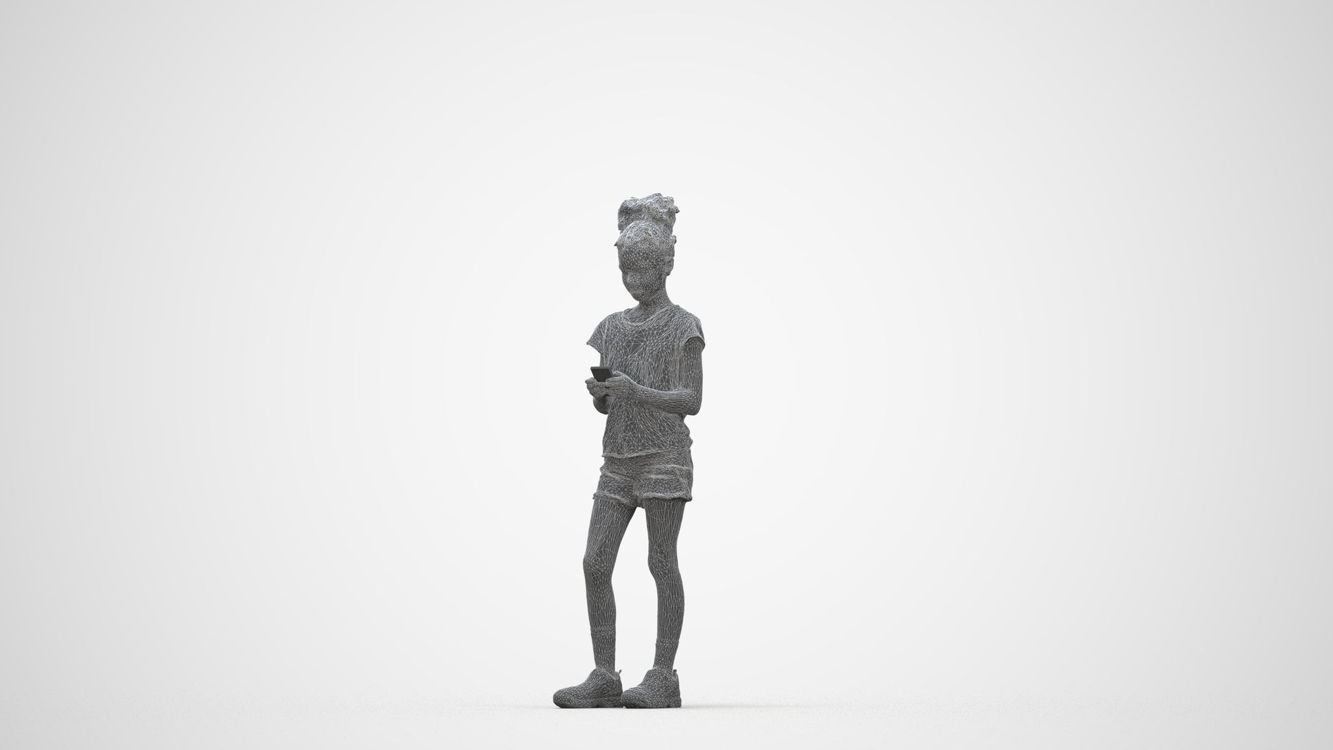 photogrammetry 3D girl casual kids, realistic human model archviz FBX, wireframe back view