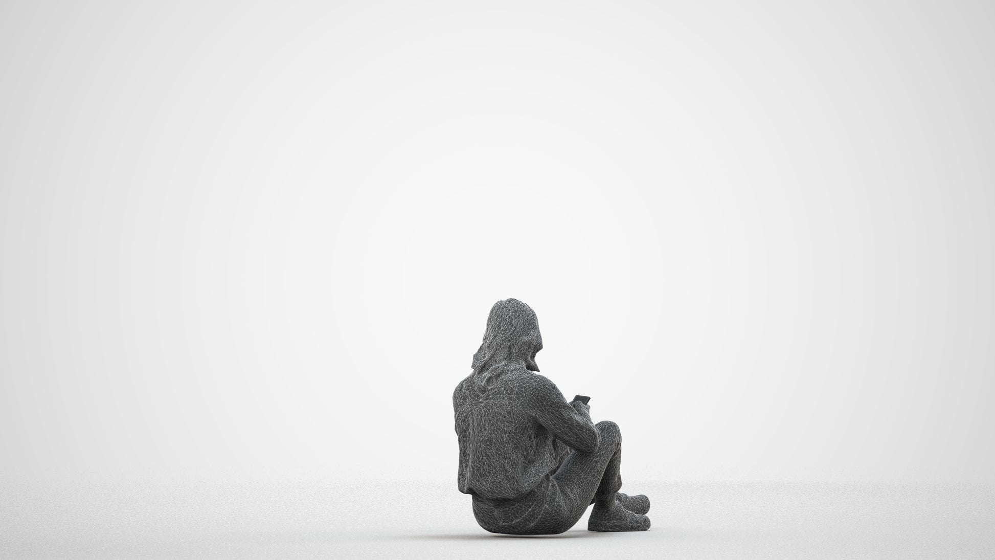 3D people model woman casual sitting, scanned human for 3ds Max rendering, wireframe side view