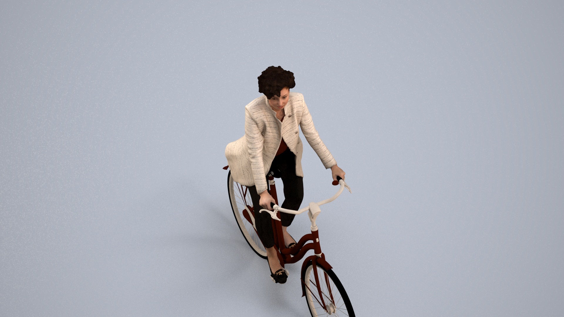 realistic 3D people woman business cycling, render-ready for V-Ray and Corona, FBX OBJ, back view render