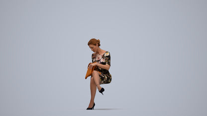 scanned 3D woman casual sitting, photogrammetry people for Enscape and V-Ray, top-down view render
