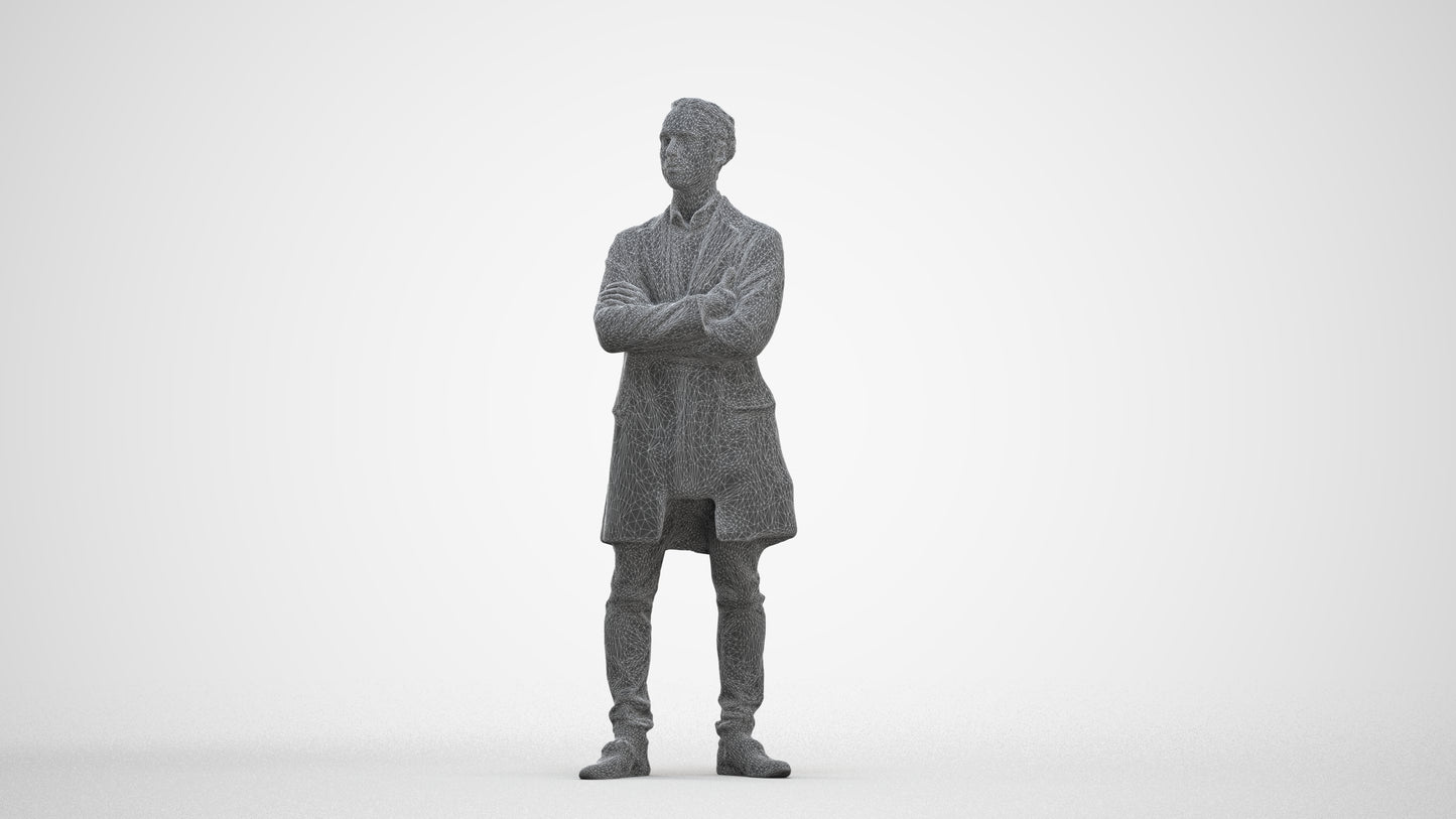 realistic 3D human man casual standing, archviz people FBX OBJ for Blender, three-quarter front view render