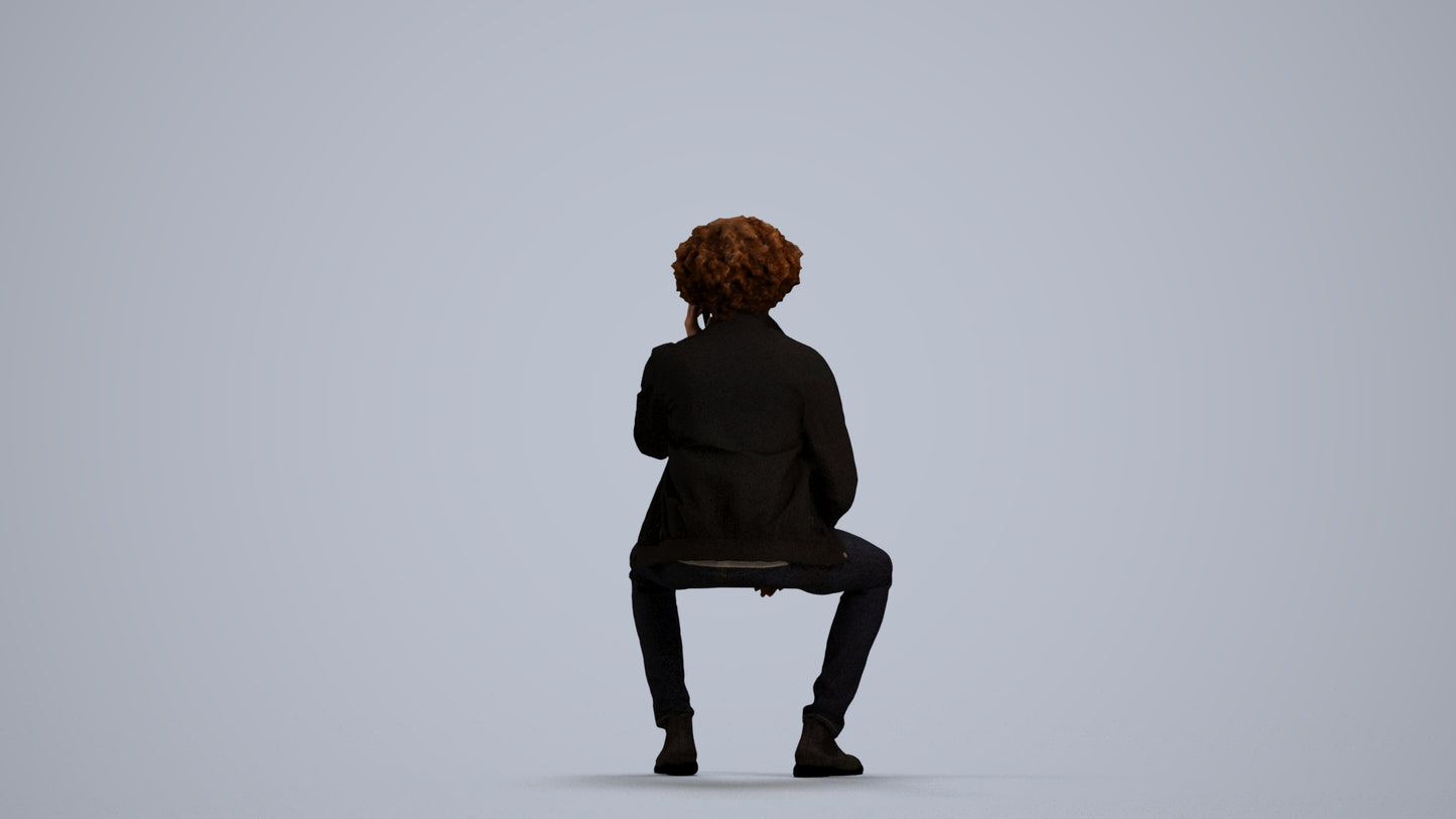 3D people model man casual sitting, scanned human for 3ds Max rendering, front view render