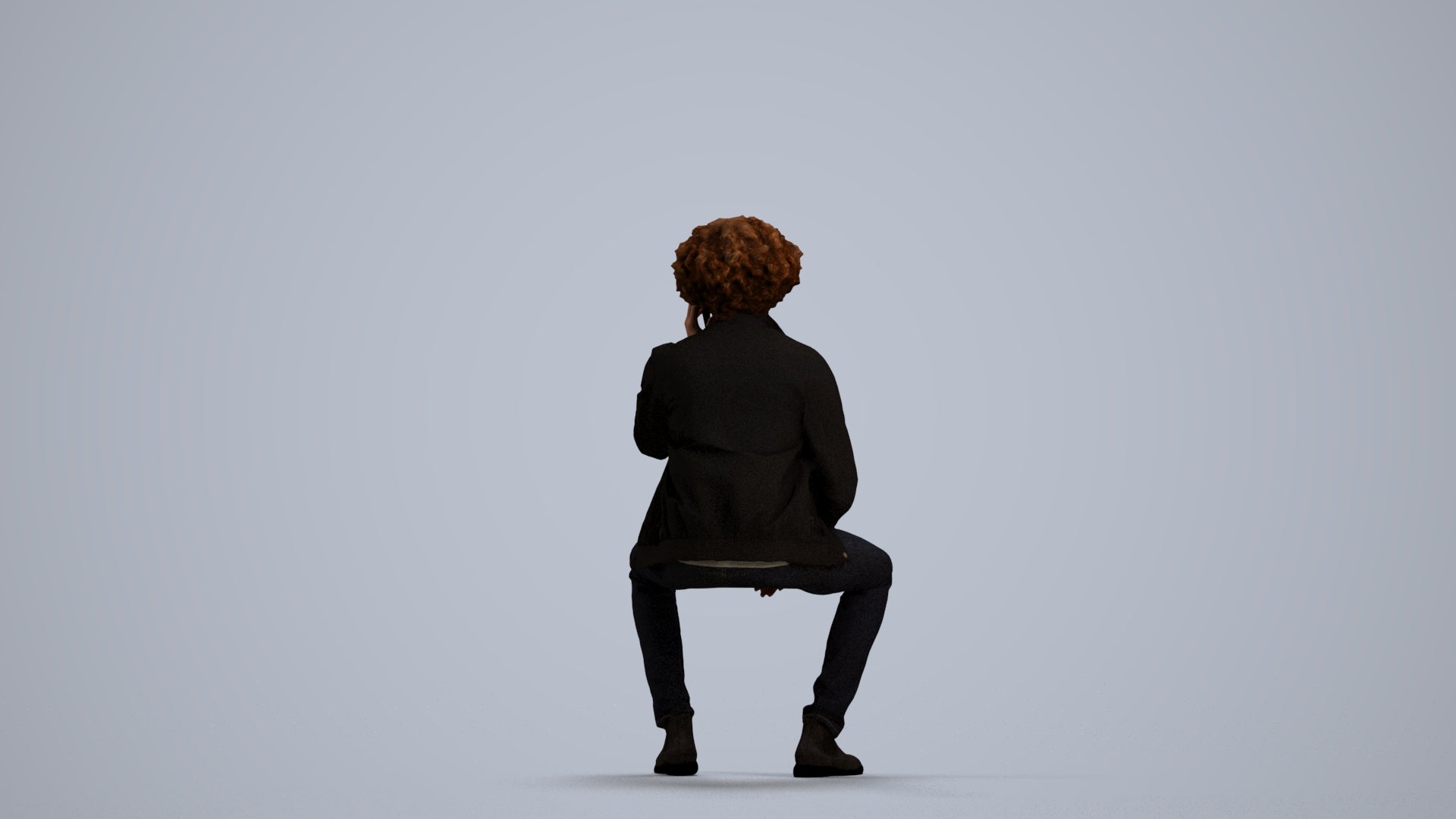 3D people model man casual sitting, scanned human for 3ds Max rendering, front view render