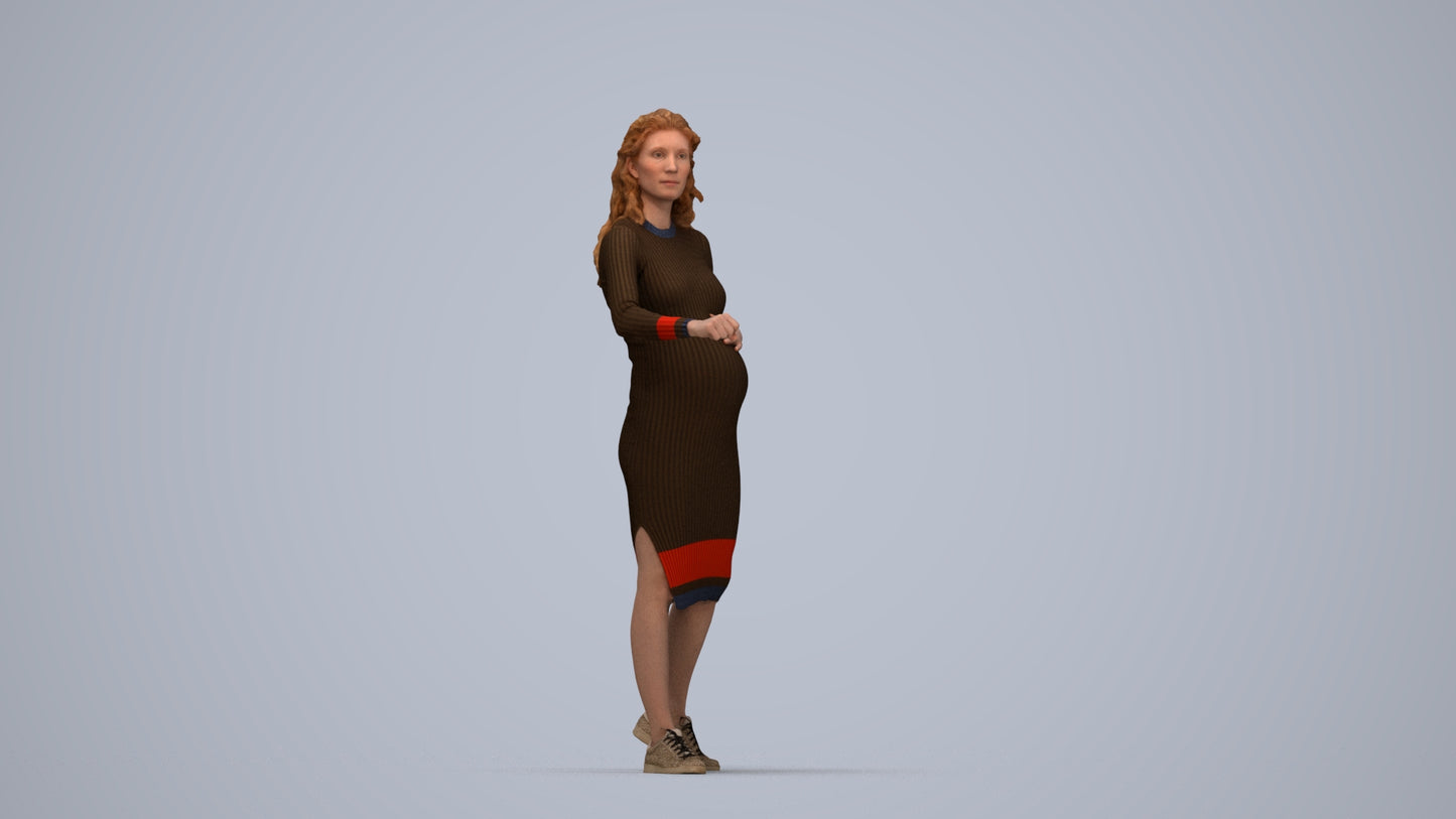 3D human model woman casual standing, photogrammetry scanned person for archviz, top-down view render