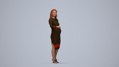 3D human model woman casual standing, photogrammetry scanned person for archviz, top-down view render