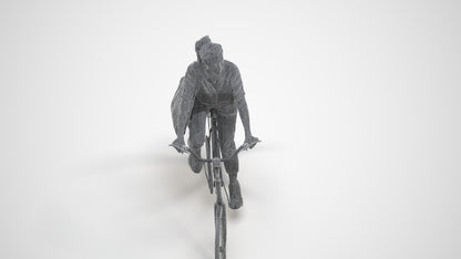 3D human model woman casual cycling, photogrammetry scanned person for archviz, wireframe three-quarter view