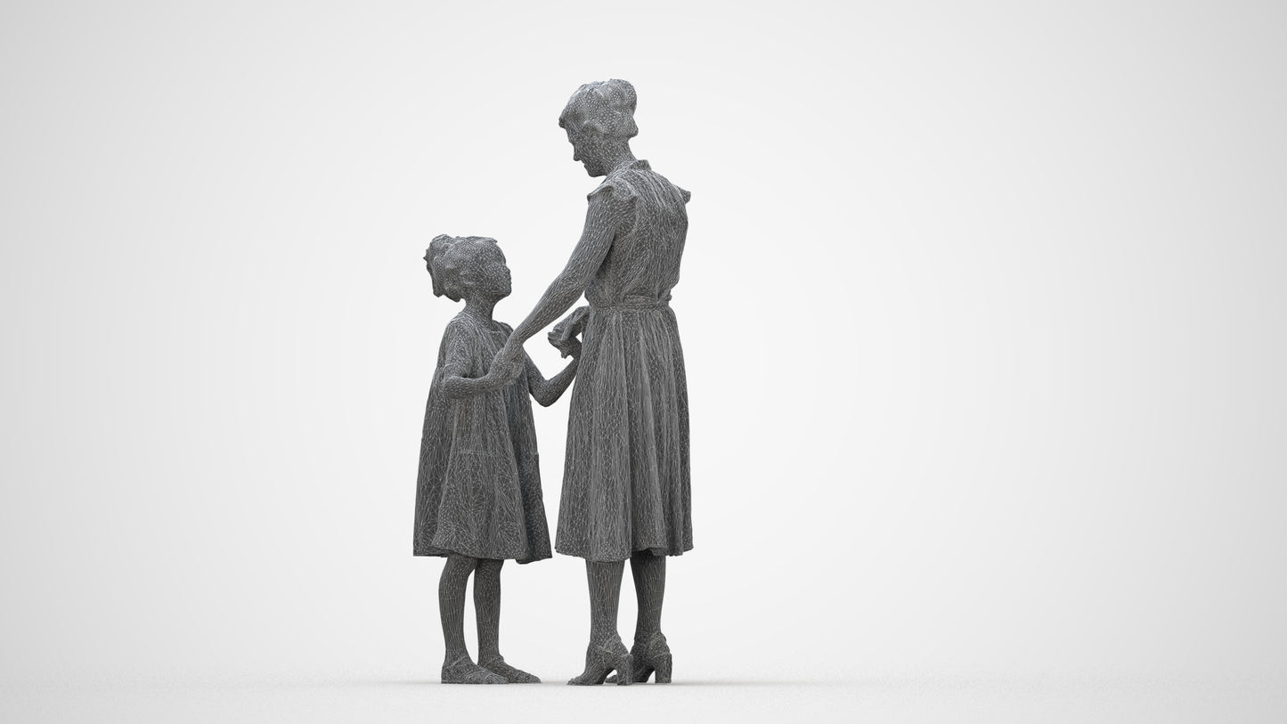 realistic 3D girl casual kids, scanned archviz people for Blender and 3ds Max, wireframe back view
