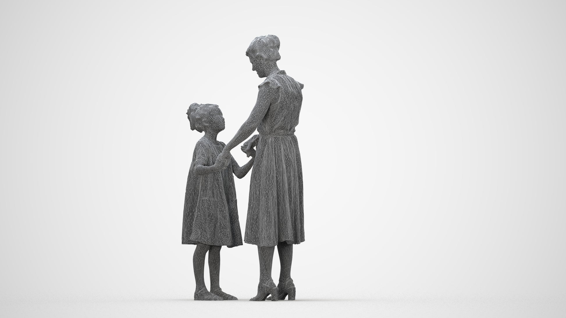 realistic 3D girl casual kids, scanned archviz people for Blender and 3ds Max, wireframe back view