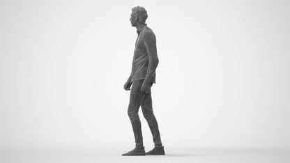 realistic 3D man casual walking, scanned archviz people for Blender and 3ds Max, square thumbnail