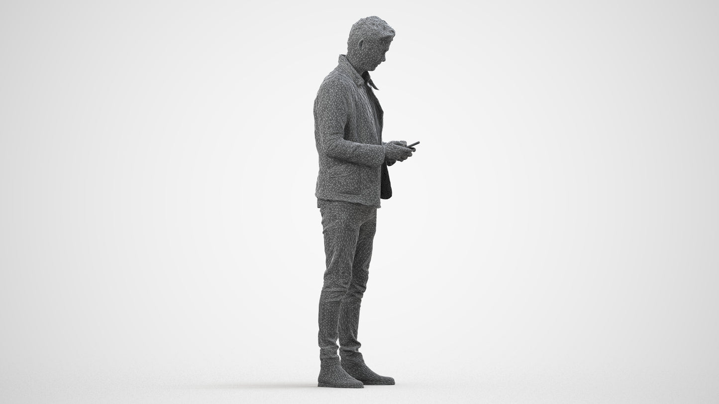 realistic 3D people man casual standing, render-ready for V-Ray and Corona, FBX OBJ, wireframe side view