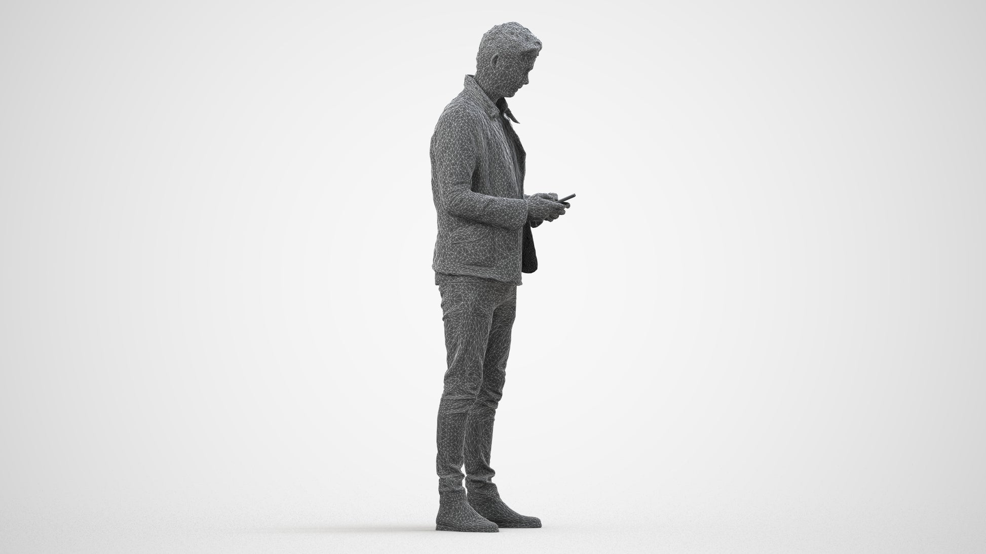 realistic 3D people man casual standing, render-ready for V-Ray and Corona, FBX OBJ, wireframe side view