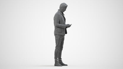 realistic 3D people man casual standing, render-ready for V-Ray and Corona, FBX OBJ, wireframe side view