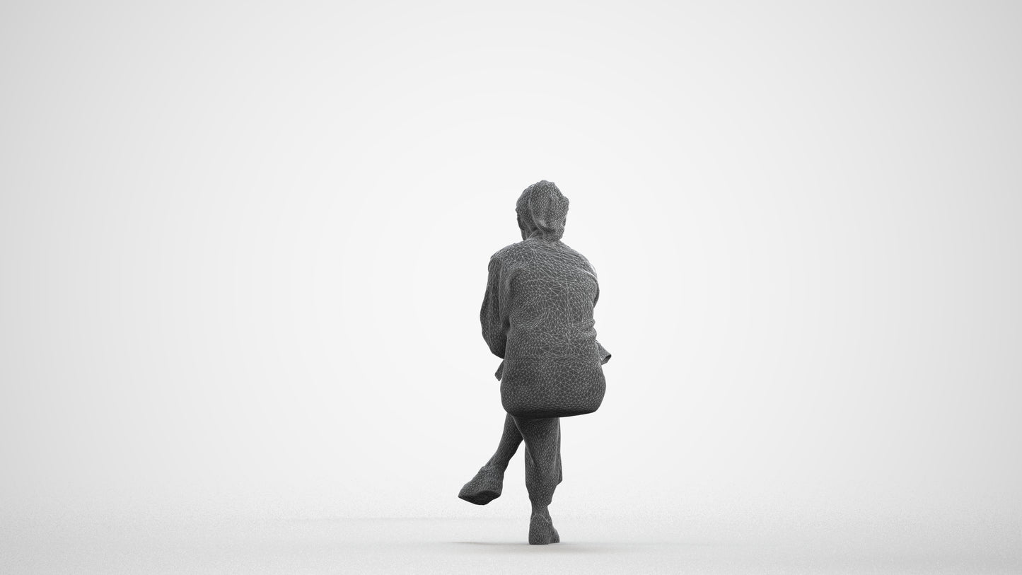 photogrammetry 3D woman casual sitting, realistic human model archviz FBX, wireframe front view