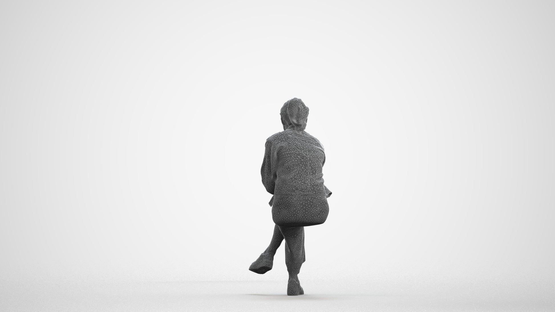 photogrammetry 3D woman casual sitting, realistic human model archviz FBX, wireframe front view