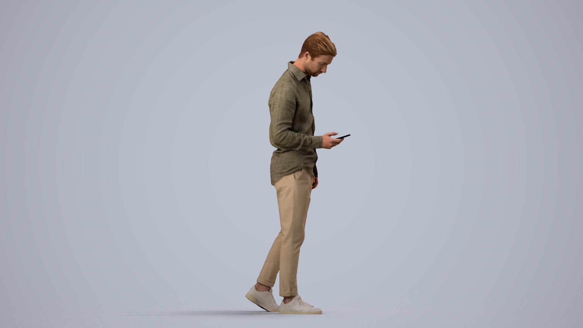 realistic 3D human man casual walking, archviz people FBX OBJ for Blender, side view render