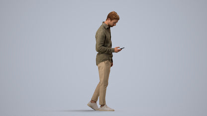 realistic 3D human man casual walking, archviz people FBX OBJ for Blender, side view render