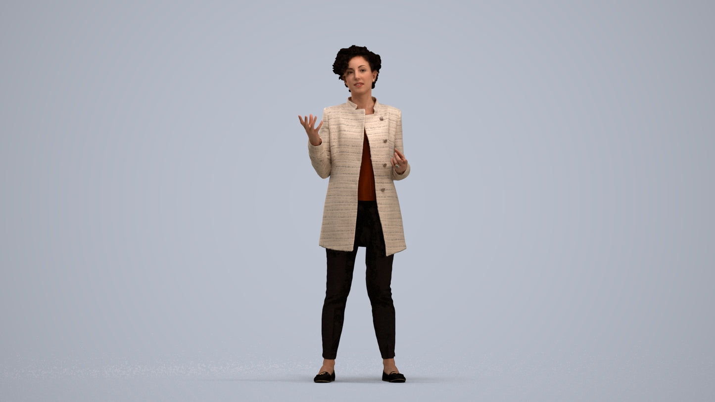 realistic 3D woman business standing, scanned archviz people for Blender and 3ds Max, standing pose render