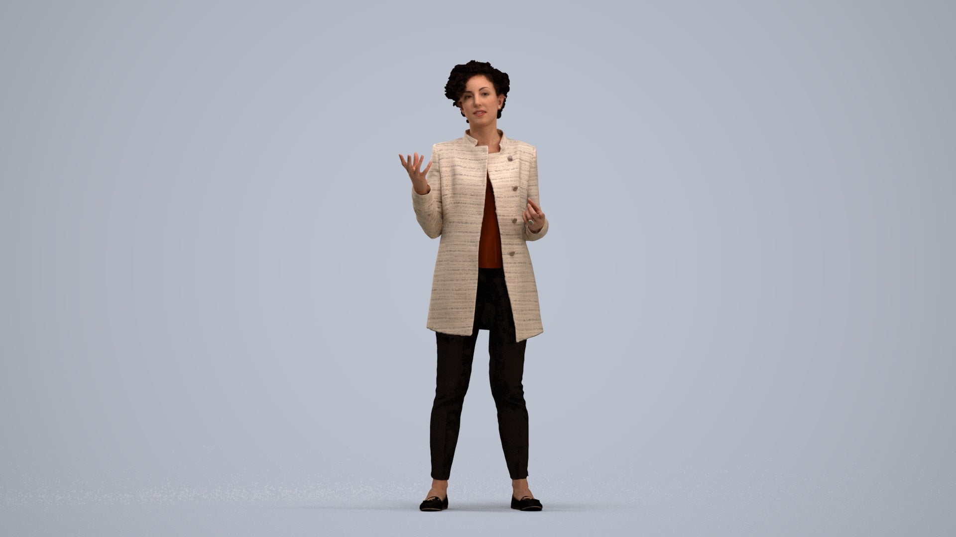 realistic 3D woman business standing, scanned archviz people for Blender and 3ds Max, standing pose render