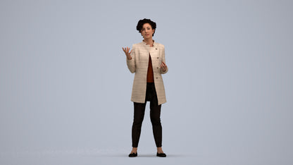 realistic 3D woman business standing, scanned archviz people for Blender and 3ds Max, standing pose render