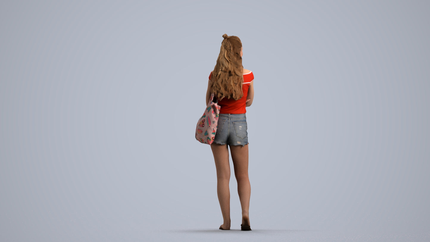 photogrammetry 3D girl casual standing, realistic human model archviz FBX, front view render