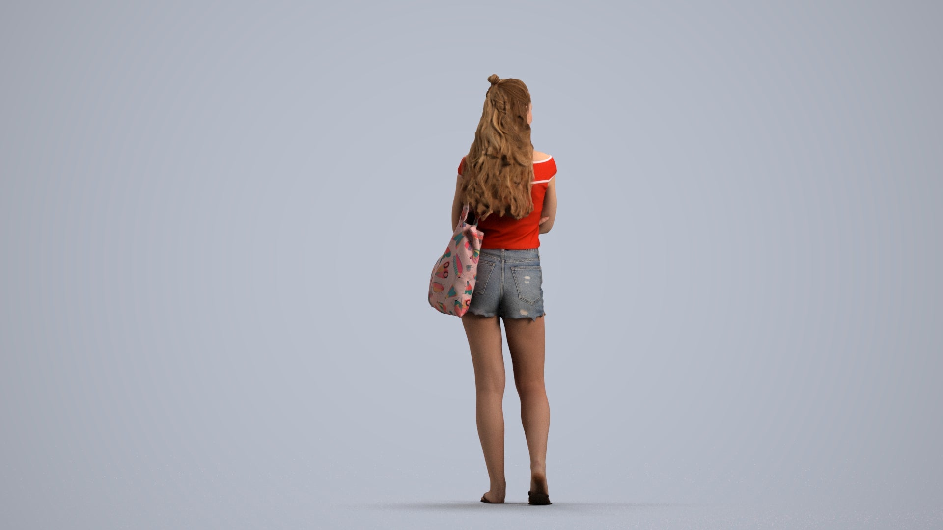 photogrammetry 3D girl casual standing, realistic human model archviz FBX, front view render