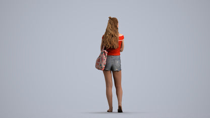 photogrammetry 3D girl casual standing, realistic human model archviz FBX, front view render