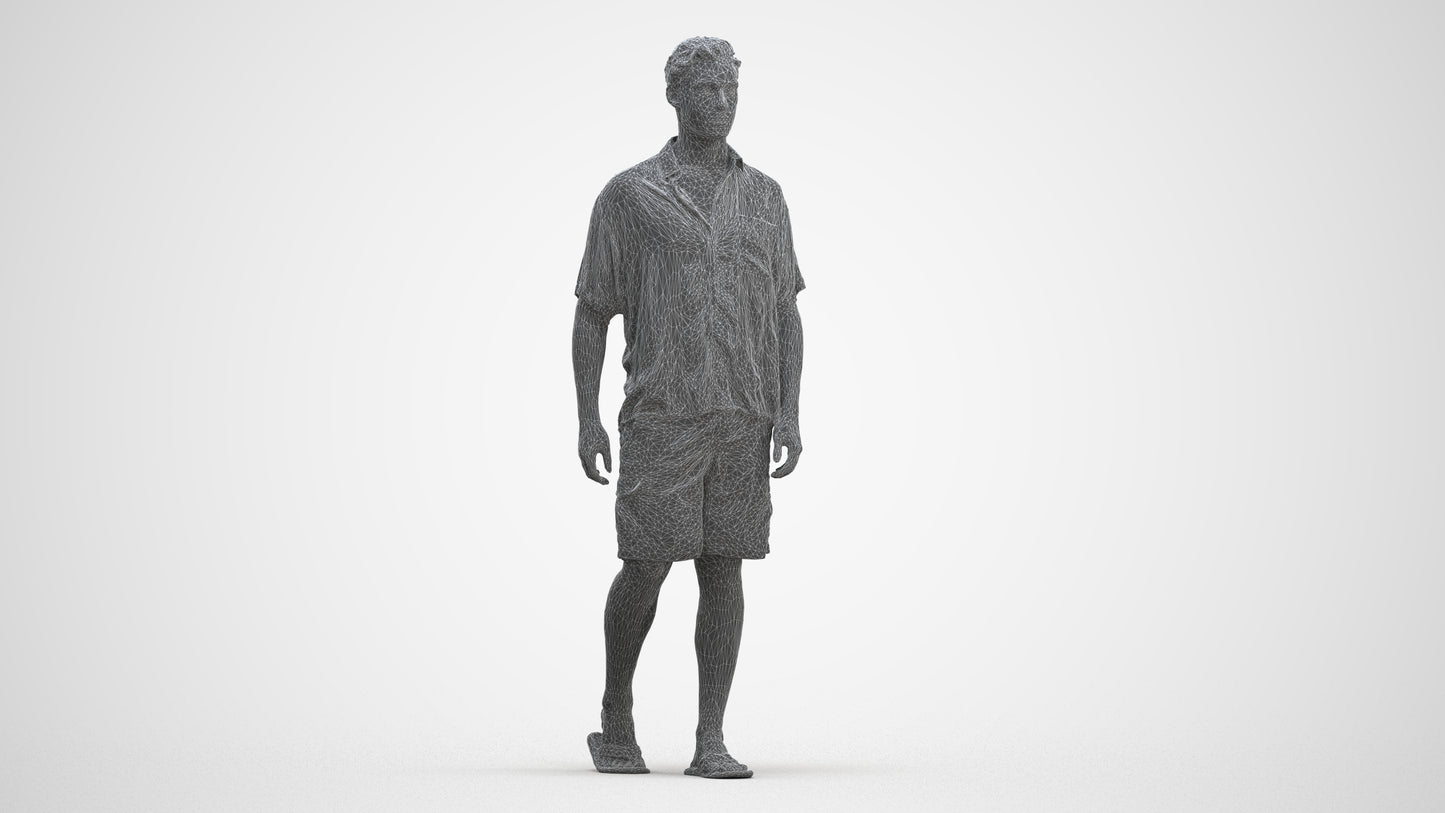 scanned 3D man casual walking, photogrammetry people for Enscape and V-Ray, three-quarter front view render