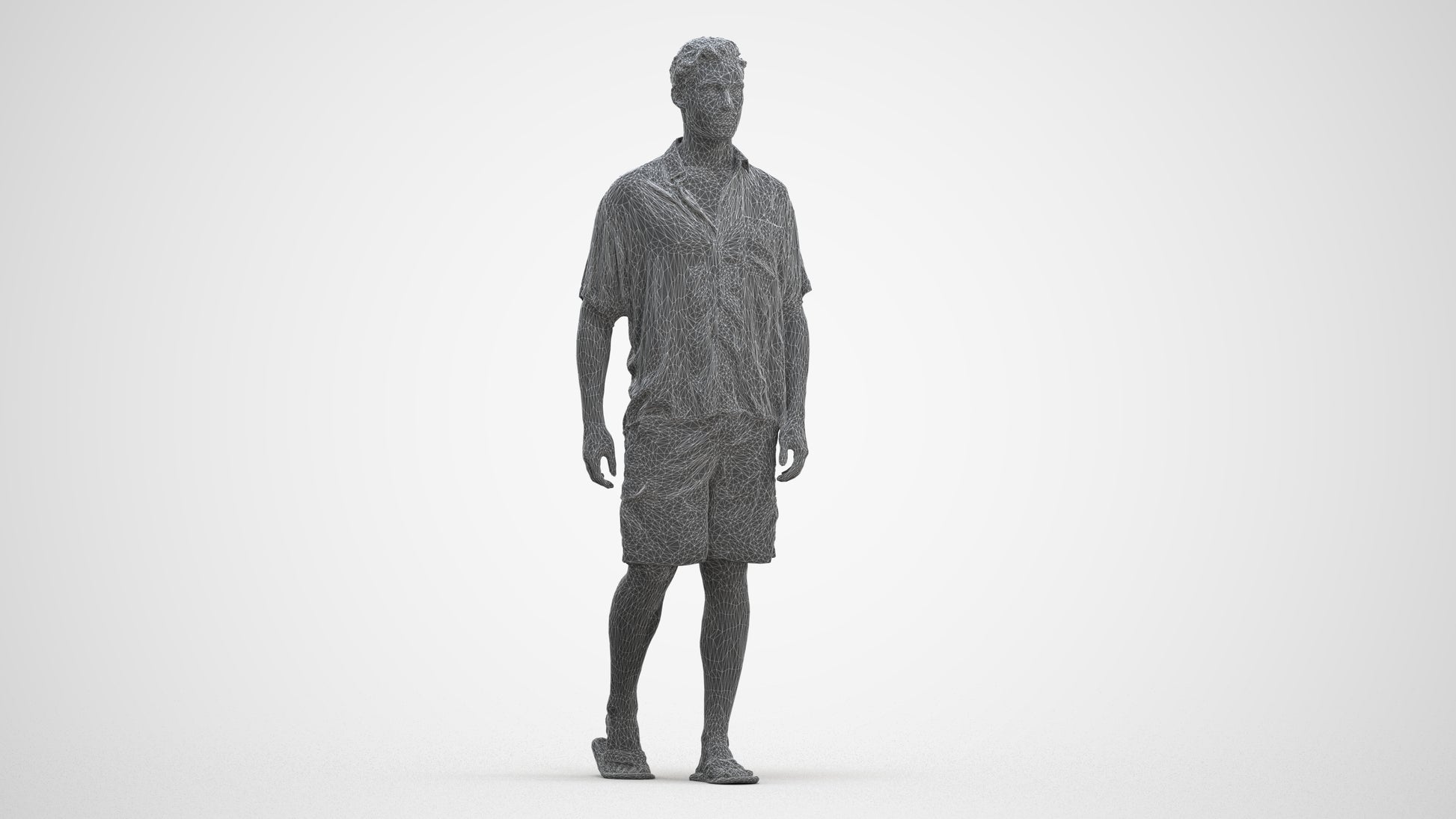 scanned 3D man casual walking, photogrammetry people for Enscape and V-Ray, three-quarter front view render