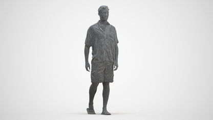 scanned 3D man casual walking, photogrammetry people for Enscape and V-Ray, three-quarter front view render