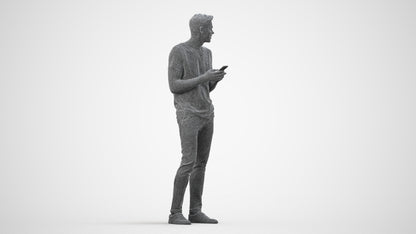 3D human model man casual standing, photogrammetry scanned person for archviz, wireframe side view