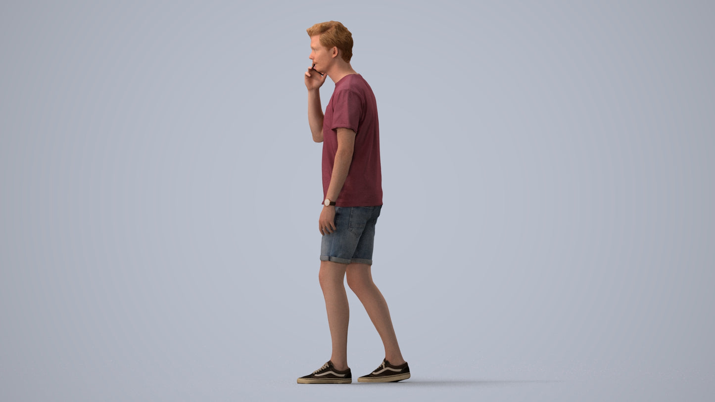realistic 3D people man casual walking, render-ready for V-Ray and Corona, FBX OBJ, three-quarter view render
