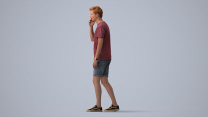 realistic 3D people man casual walking, render-ready for V-Ray and Corona, FBX OBJ, three-quarter view render