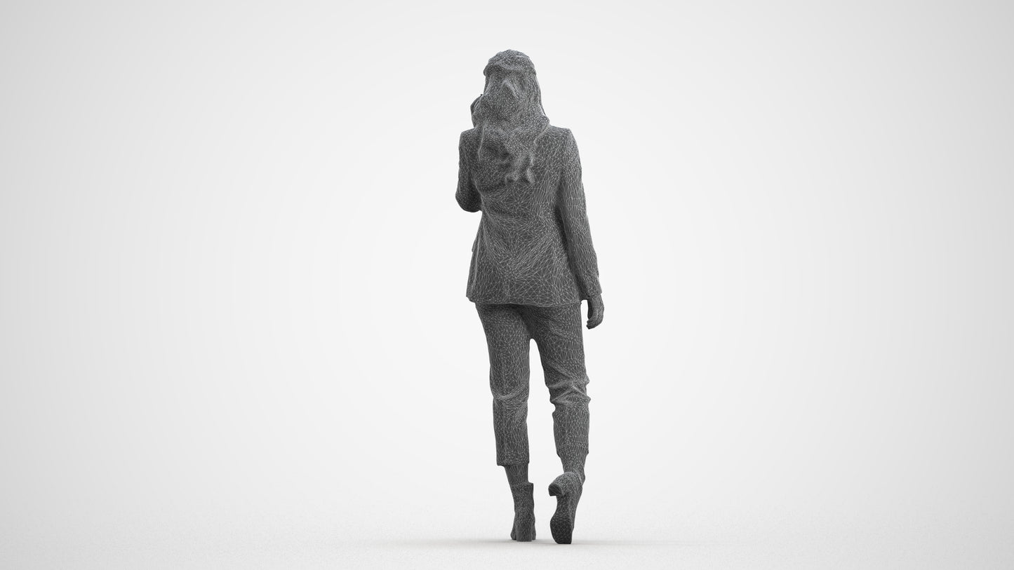 3D scanned woman business, photorealistic archviz people for Enscape and SketchUp, wireframe front view
