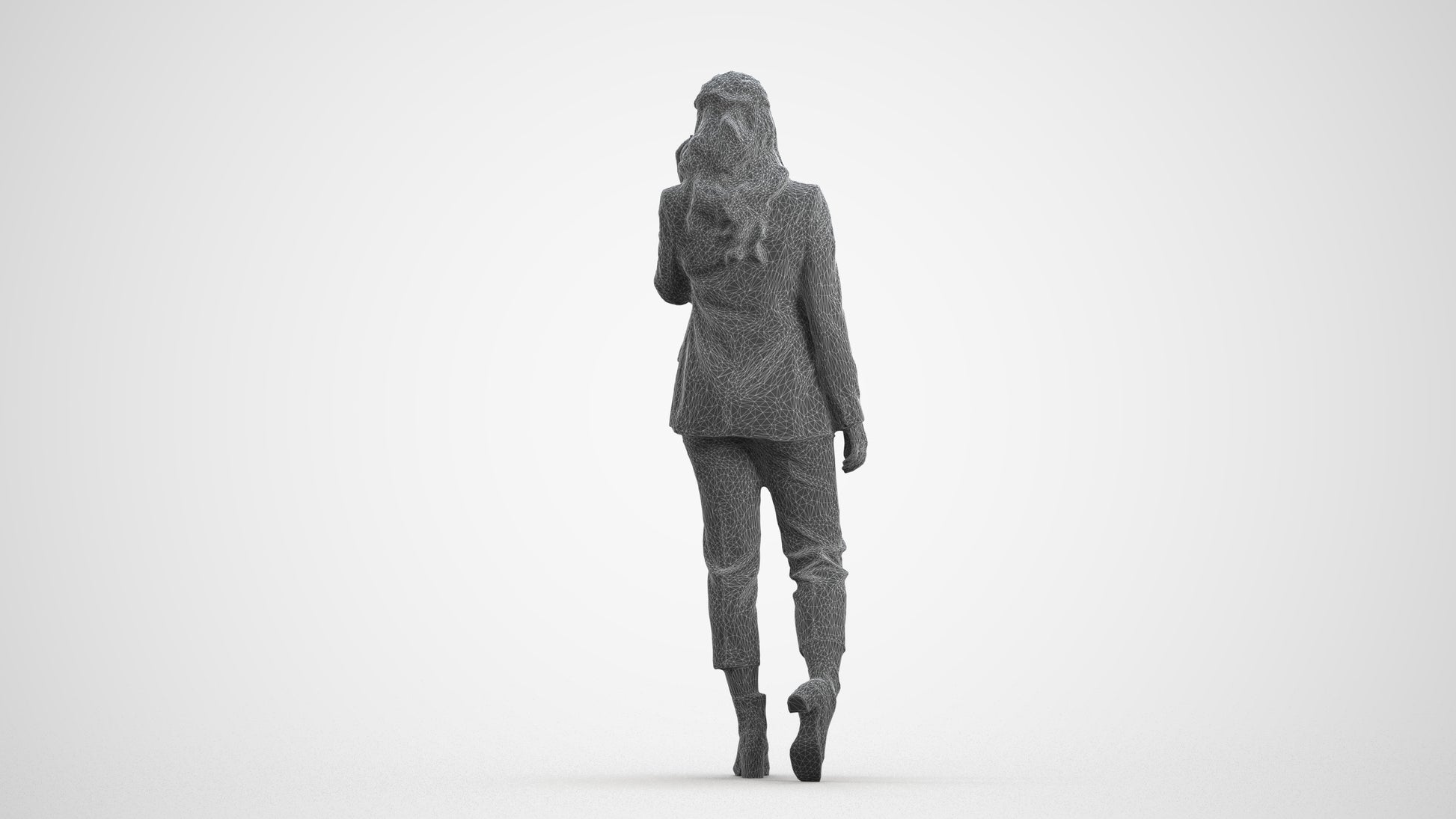 3D scanned woman business, photorealistic archviz people for Enscape and SketchUp, wireframe front view