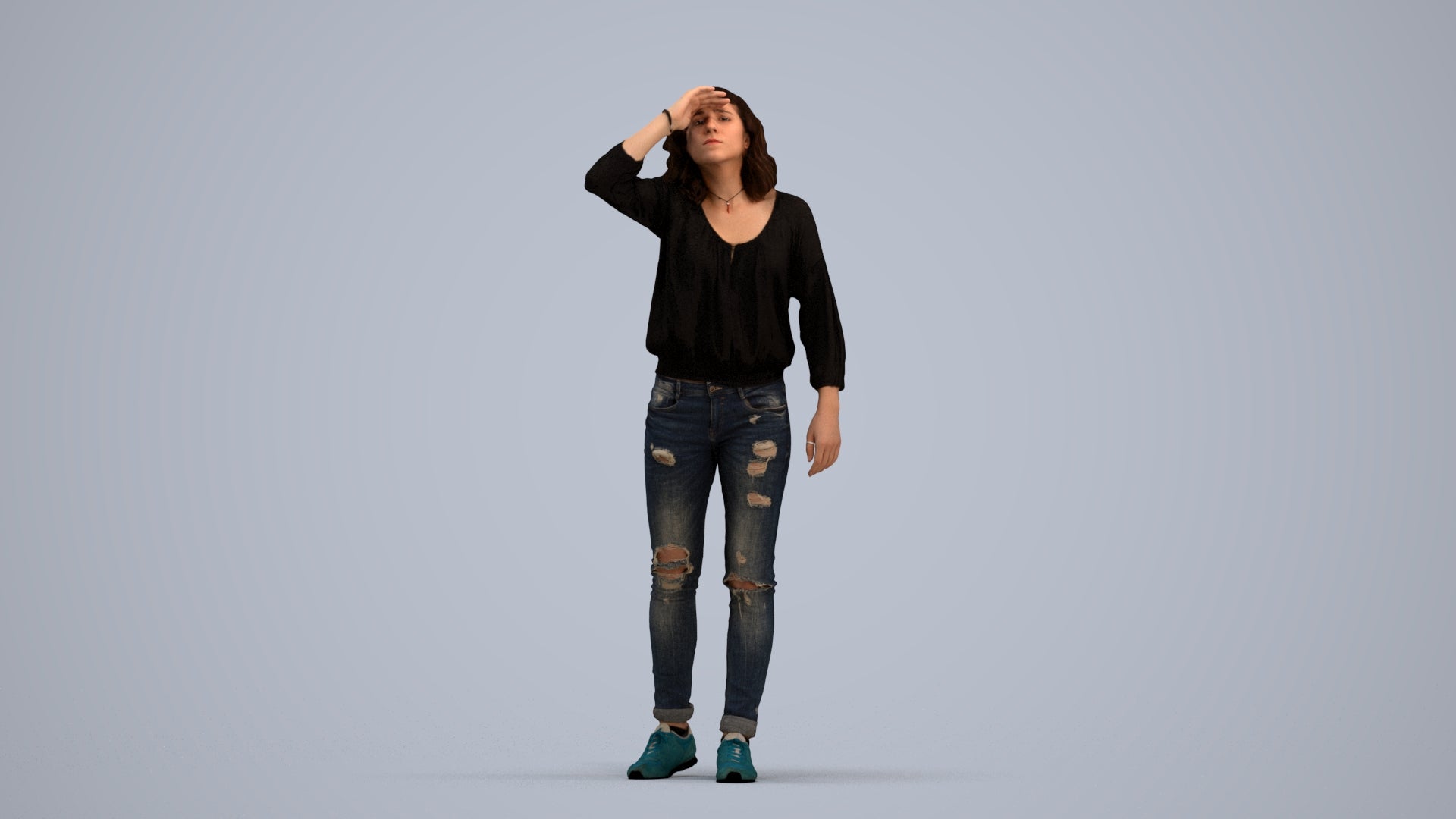 realistic 3D woman casual walking, scanned archviz people for Blender and 3ds Max, standing pose render