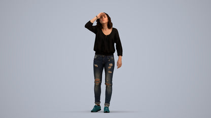 realistic 3D woman casual walking, scanned archviz people for Blender and 3ds Max, standing pose render