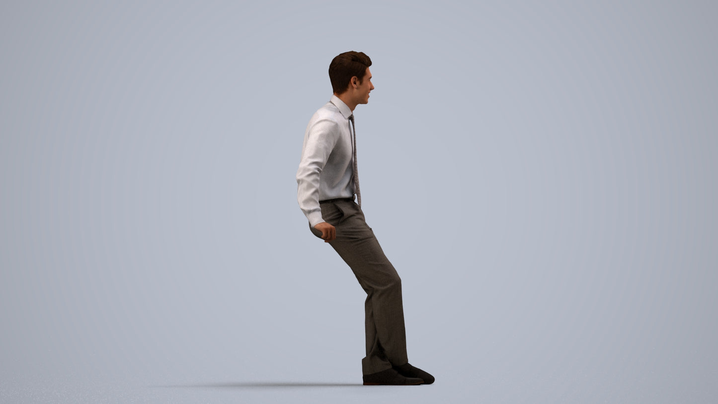 realistic 3D human man business, archviz people FBX OBJ for Blender, side view render
