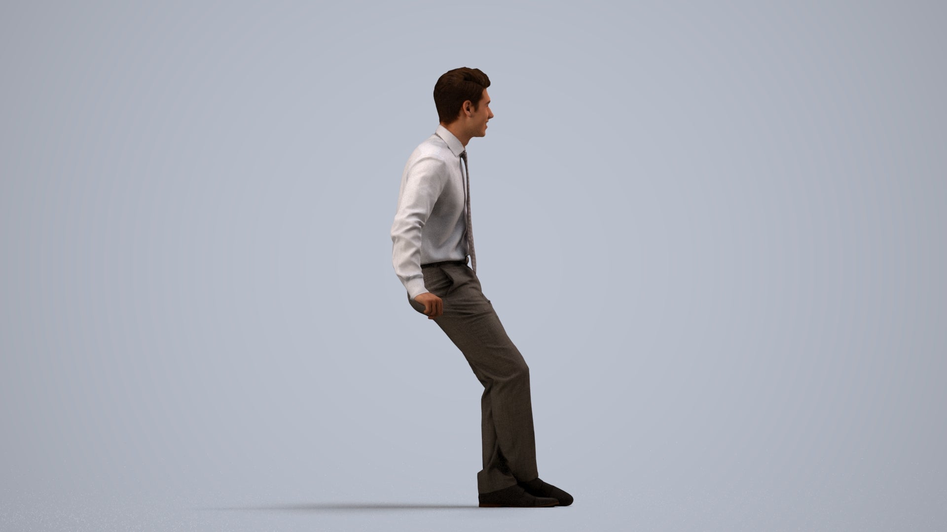 realistic 3D human man business, archviz people FBX OBJ for Blender, side view render