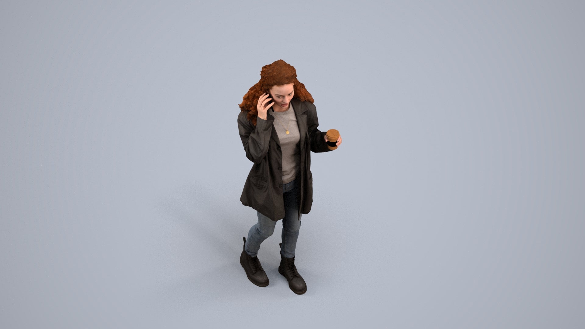 realistic 3D human woman casual walking, archviz people FBX OBJ for Blender, back view render