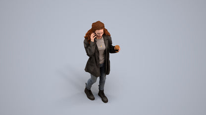 realistic 3D human woman casual walking, archviz people FBX OBJ for Blender, back view render