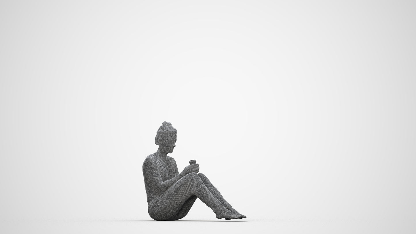 scanned 3D woman mix, photogrammetry people for Enscape and V-Ray, wireframe back view