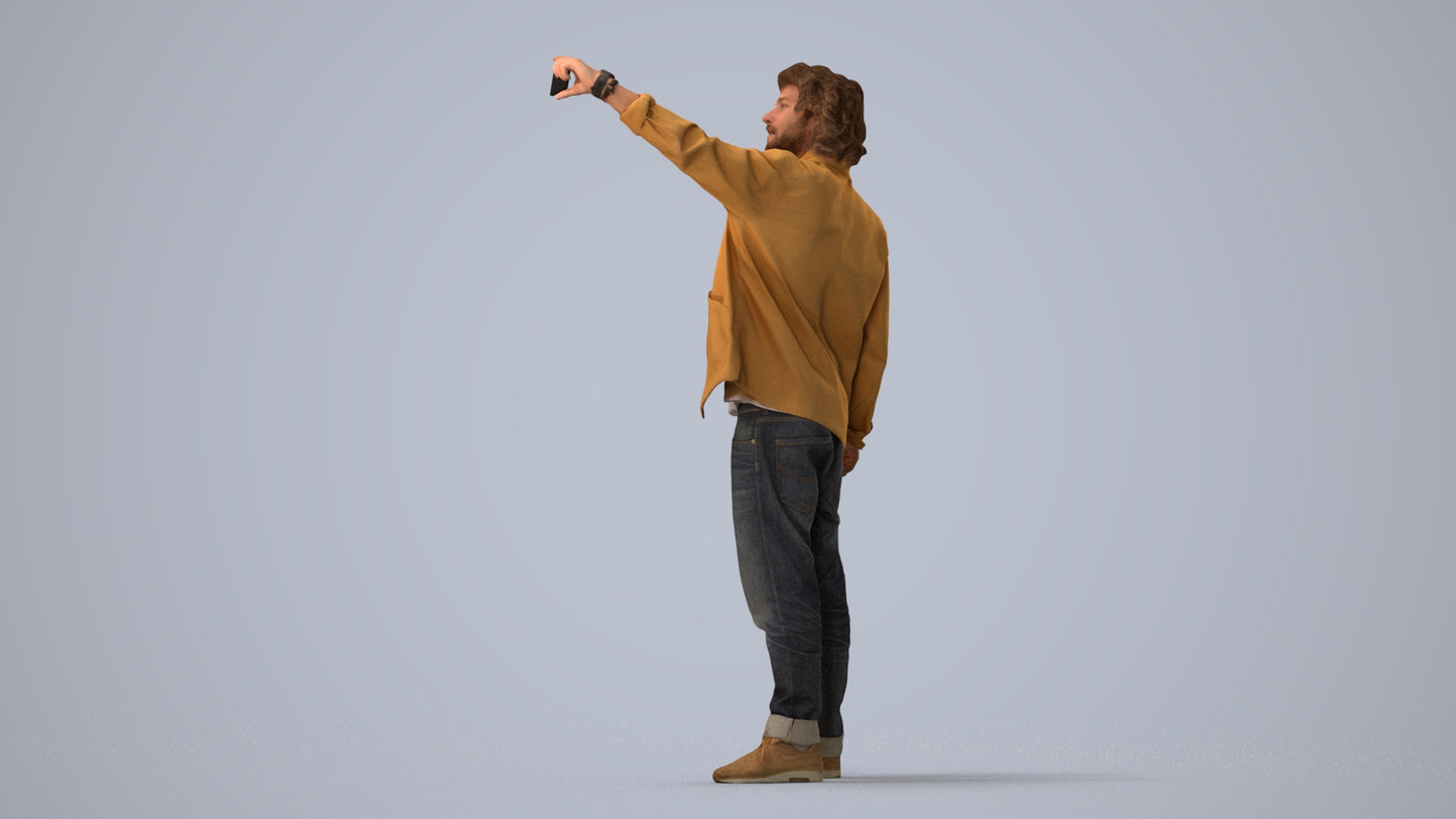 3D human model man casual standing, photogrammetry scanned person for archviz, three-quarter view render