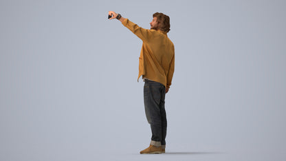 3D human model man casual standing, photogrammetry scanned person for archviz, three-quarter view render