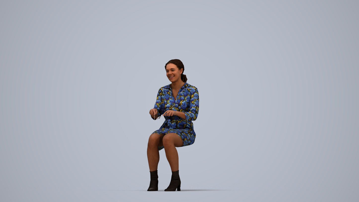 photogrammetry 3D woman casual business, realistic human model archviz FBX, top-down view render