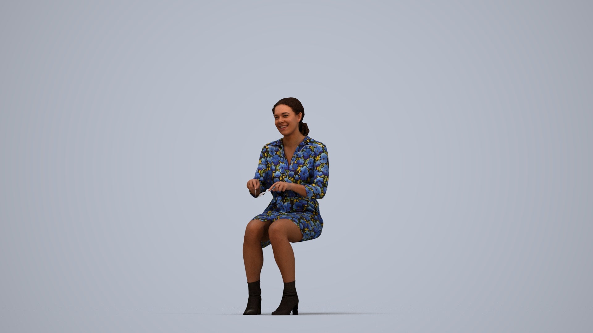 photogrammetry 3D woman casual business, realistic human model archviz FBX, top-down view render