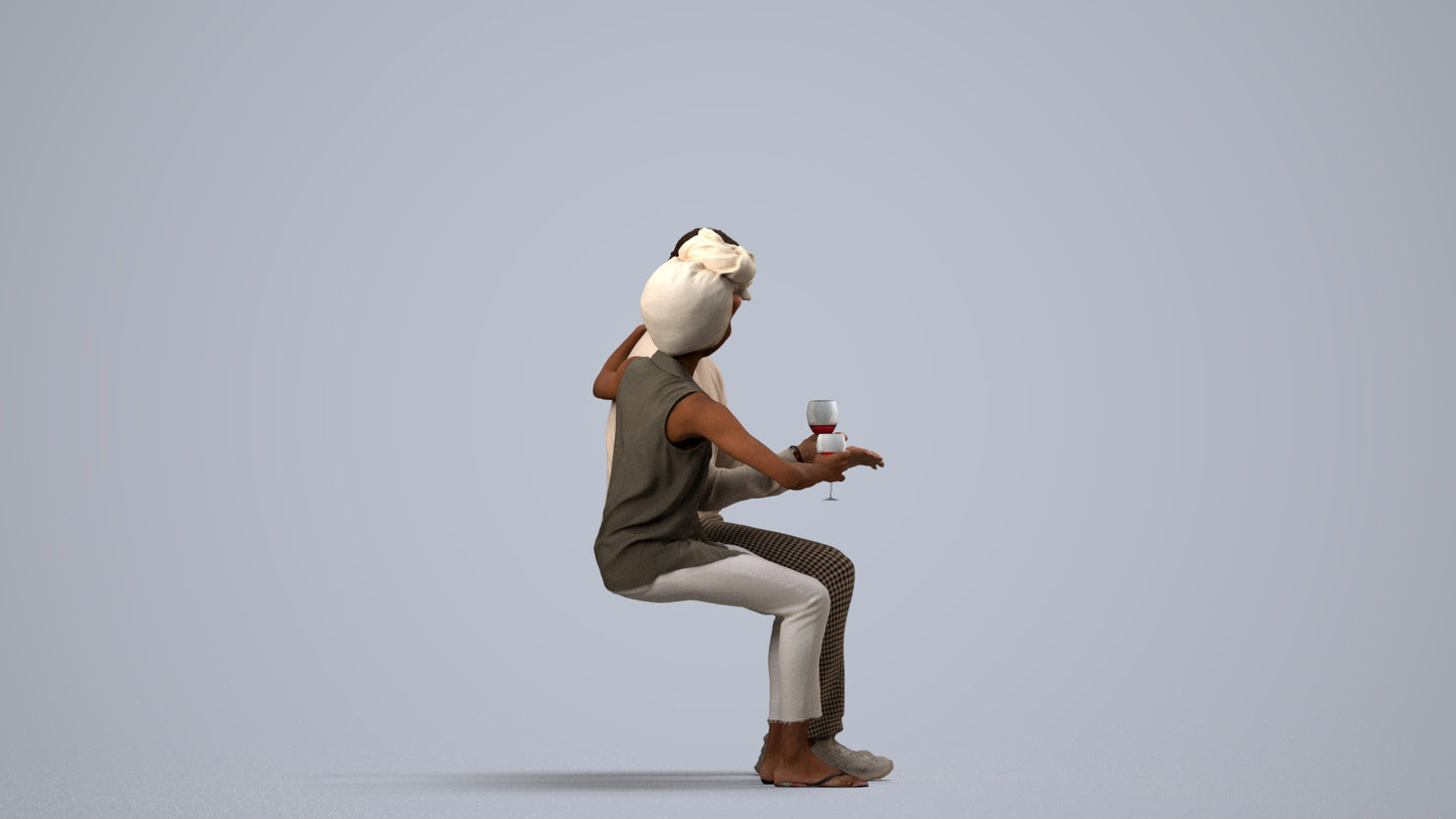 scanned 3D man casual couple, photogrammetry people for Enscape and V-Ray, side view render