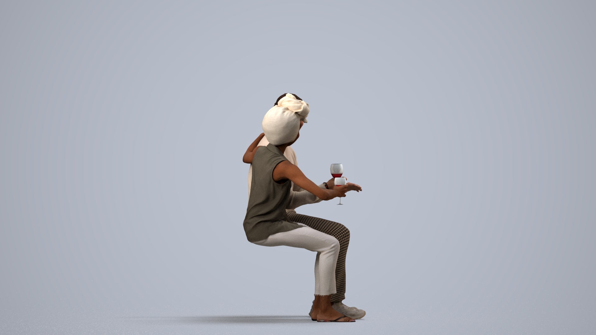 scanned 3D man casual couple, photogrammetry people for Enscape and V-Ray, side view render