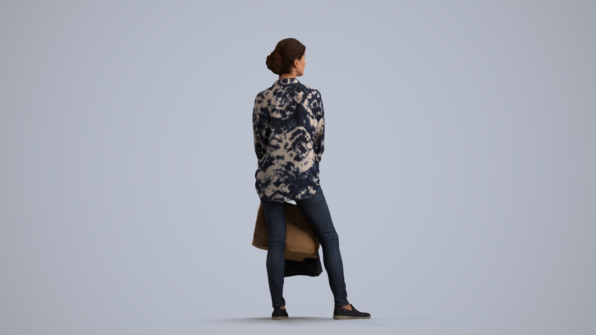 realistic 3D human woman casual shopping, archviz people FBX OBJ for Blender, front view render