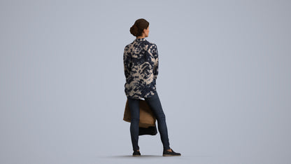 realistic 3D human woman casual shopping, archviz people FBX OBJ for Blender, front view render